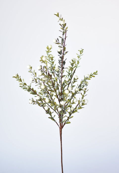 21" Faux White Berry Boxwood Greenery Stem
