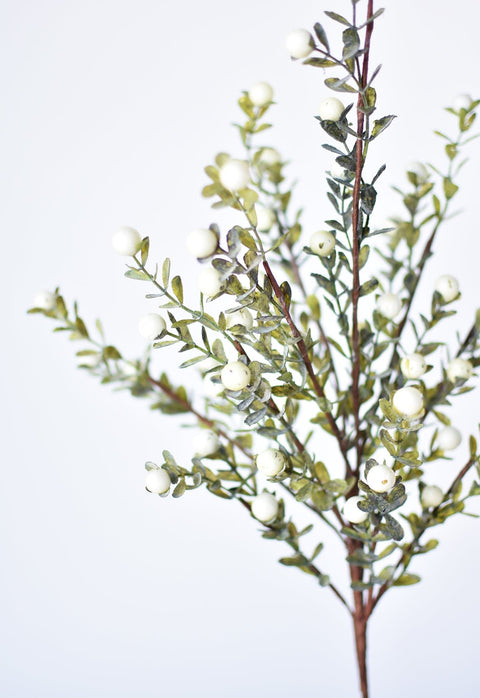 21" Faux White Berry Boxwood Greenery Stem