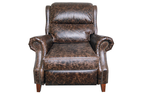 English Rolled Arm Recliner - Dark Brown Leather
