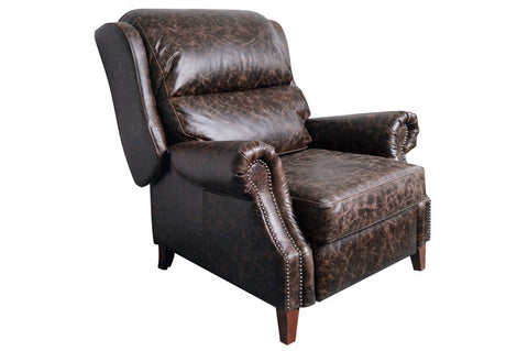 English Rolled Arm Recliner - Dark Brown Leather