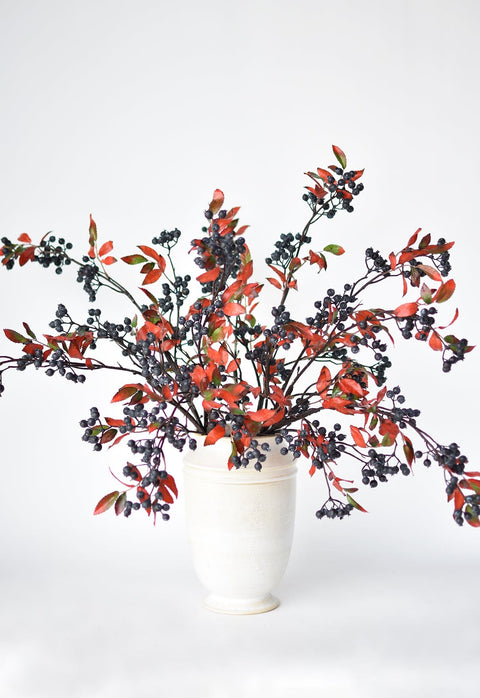 34" Faux Blue Berry w/ Red Foliage Stem