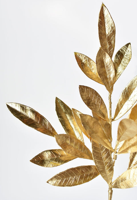 19" Faux Gold Bay leaf Stem