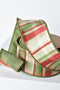 2.5" x 10yd Red/Green/Tan Plaid Dupioni Silk Ribbon