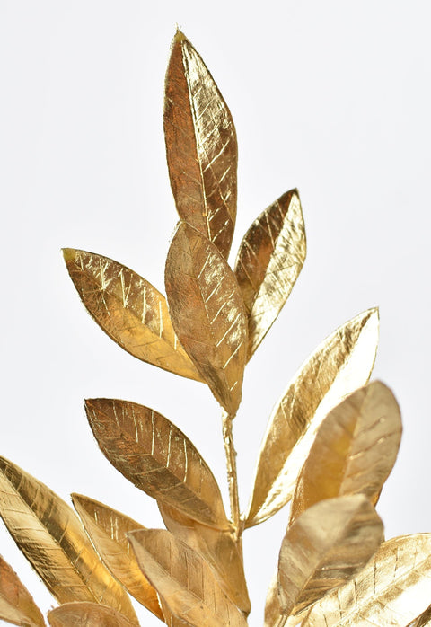 19" Faux Gold Bay leaf Stem