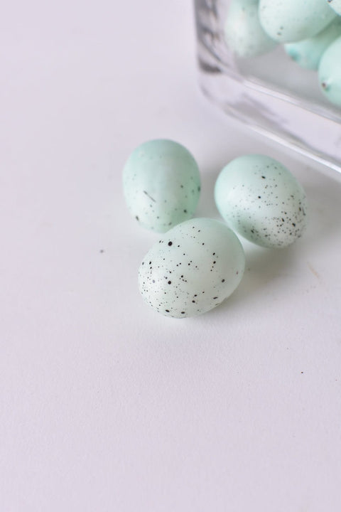 1.25" Faux Light Blue/Green Eggs With Speckles (24 eggs)
