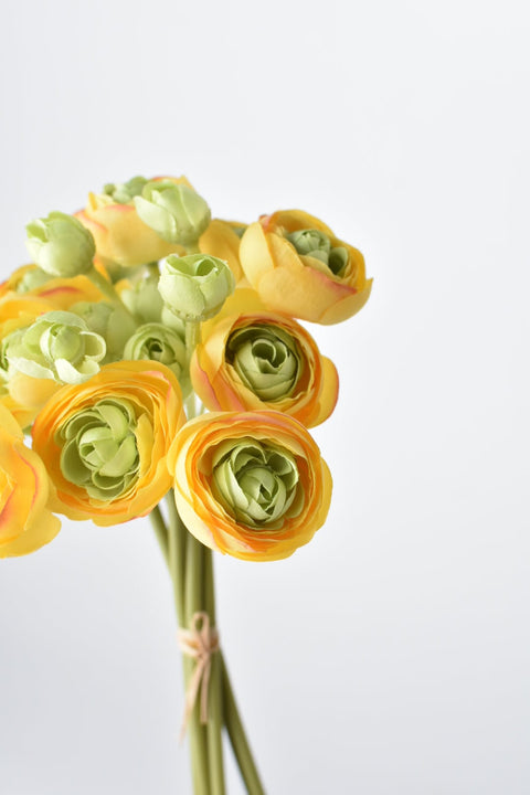 10" Faux Yellow/Green Ranunculus Stem Bundle
