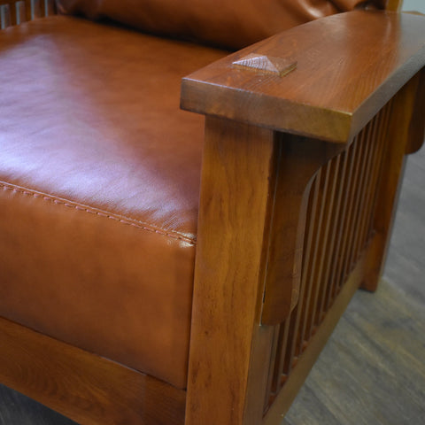 Craftsman-Mission Morris Arm Chair & Ottoman Set-Russet Brown Leather