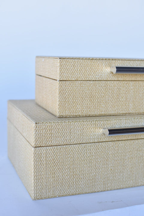 Natural Grasscloth Box w/Silver Detail