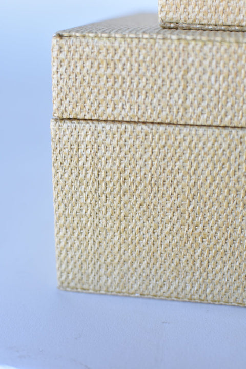 Natural Grasscloth Box w/Silver Detail