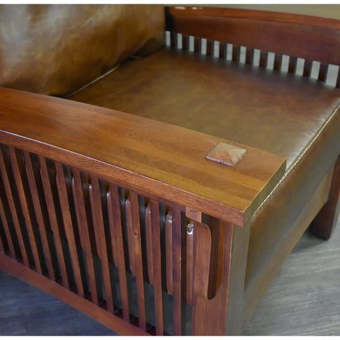 Pre-Order Craftsman / Mission Leather and Oak Morris Chair - Chestnut