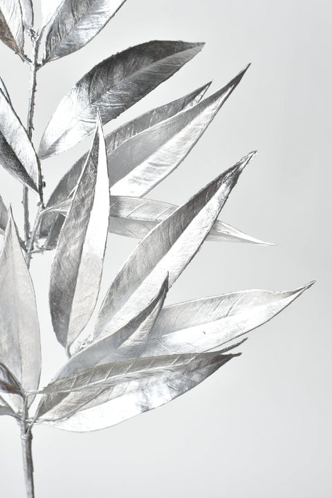 22.5" Faux Silver Metallic Bay Leaf Stem