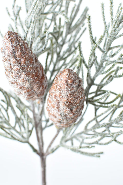 13" Faux Frosted Greenery with Faux Pine Cones