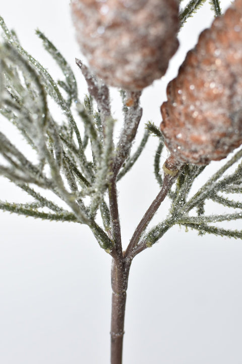 13" Faux Frosted Greenery with Faux Pine Cones