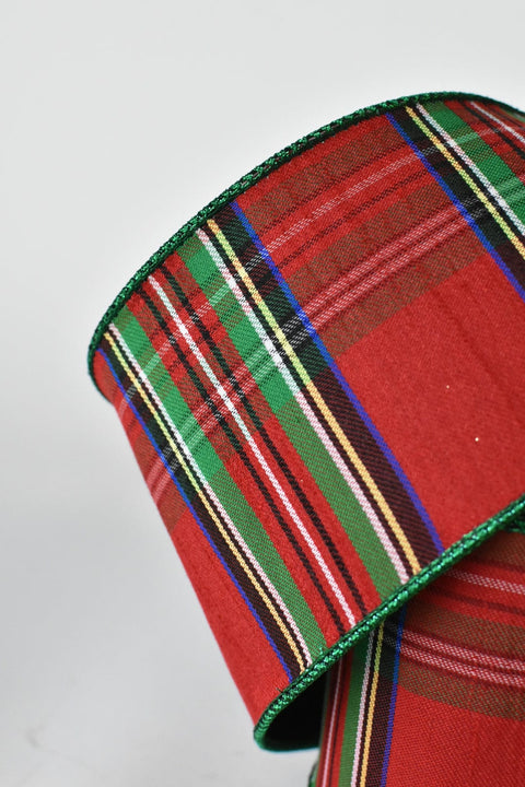 4" Red Green Tartain with Green Lame Back
