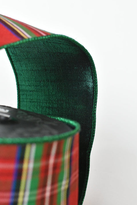 4" Red Green Tartain with Green Lame Back