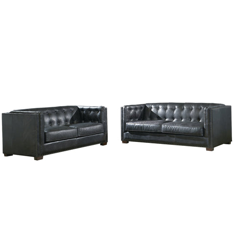 Tuxedo Leather Love Seat - Slate