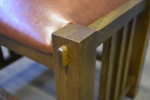 Mission Spindle Stool - Quarter Sawn Oak & Leather (2 Colors Available) (Pre-Order Walnut Stain)