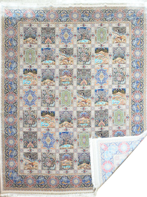 Fine Bakhtiar 100% Silk Oriental Rug 9' 1" x 13'