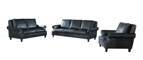 English Rolled Arm Sofa - Slate Leather