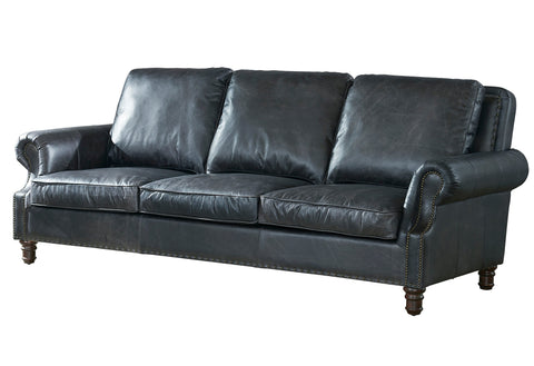 English Rolled Arm Sofa - Slate Leather