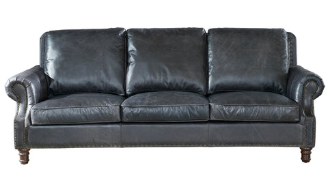 English Rolled Arm Sofa - Slate Leather