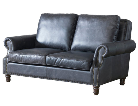 English Rolled Arm Love Seat - Slate Leather