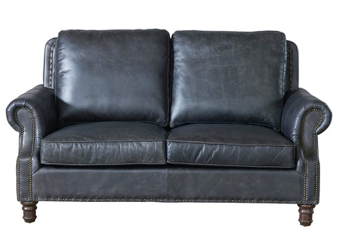 English Rolled Arm Love Seat - Slate Leather
