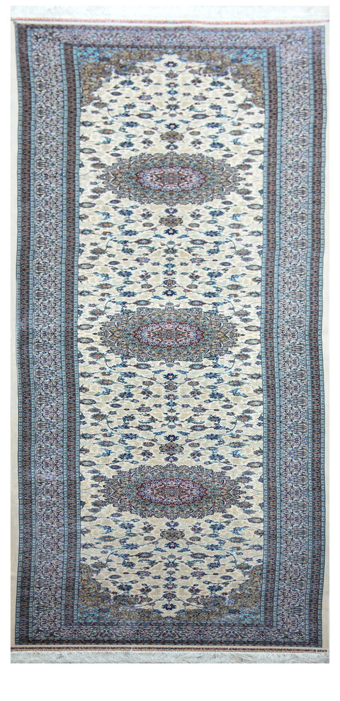Agra 100% Silk Oriental Rug - Runner  2' 7" x 13'