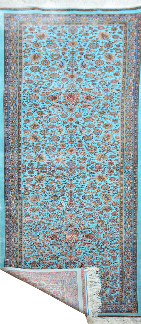 Agra 100% Silk Oriental Rug Runner 2' 7 " x 9' 9"