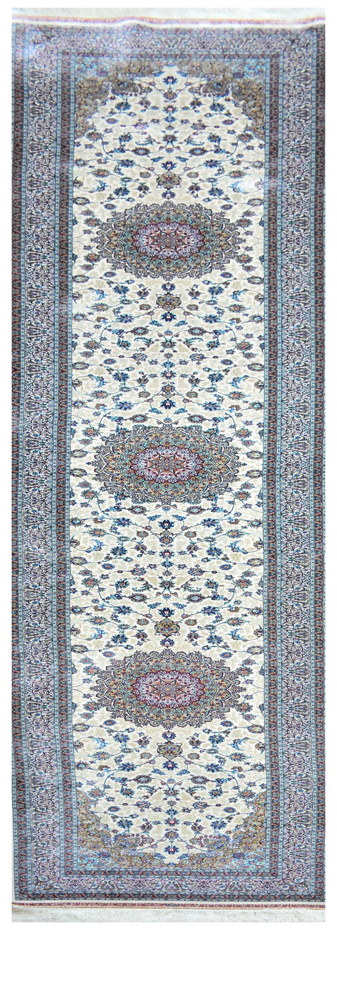 Agra 100% Silk Oriental Rug, Runner 2' 7" x 12'