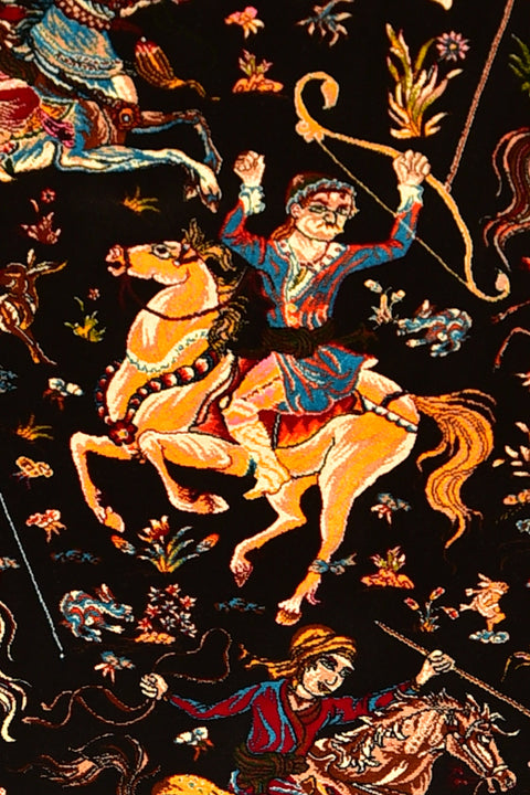 Fine Tabriz Hunting Design Silk Rug 3' x 5'
