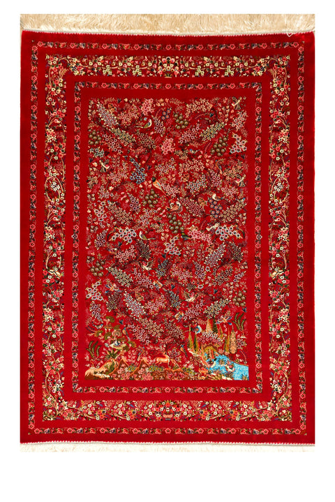 Isphahan Tree of Life 100% Silk Oriental Rugs 4' x 6'