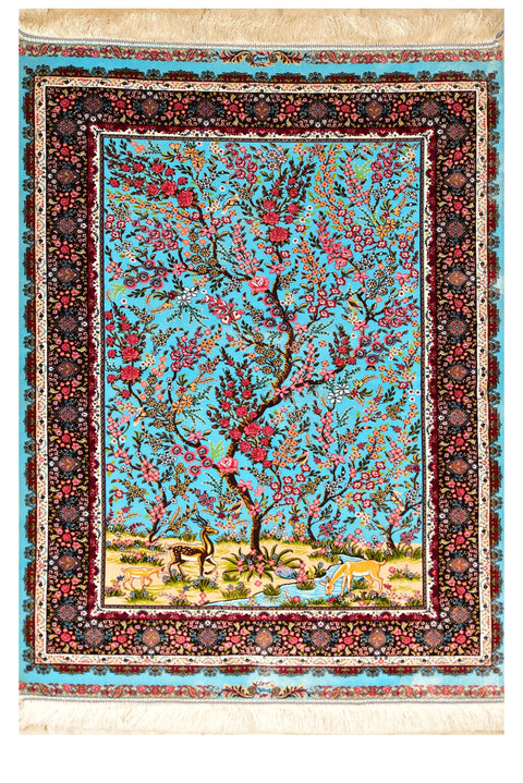 Isphahan Tree of Life 100% Silk Oriental Rug 3' x 5'