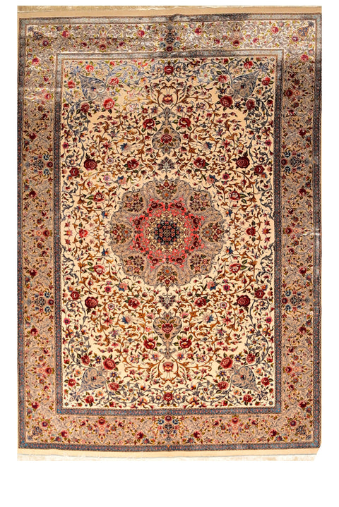Fine Kashan 100% Silk Oriental Rug 6' 7" x 8'