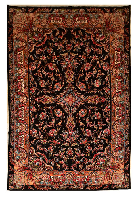 Fine Tabriz 100% Silk Oriental Rug 6' 7" x 9' 10"