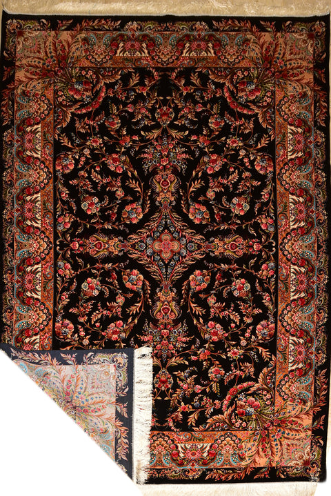 Fine Tabriz 100% Silk Oriental Rug 6' 7" x 9' 10"