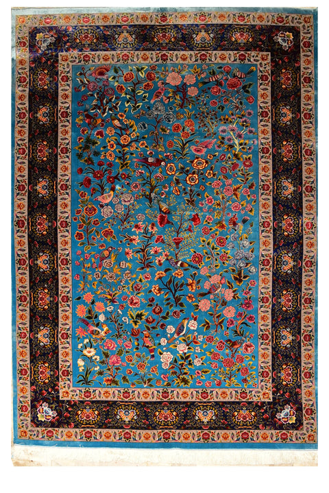 Isphahan 100% Silk Oriental Rug 6' 6" x 9' 10"