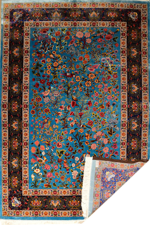 Isphahan 100% Silk Oriental Rug 6' 6" x 9' 10"