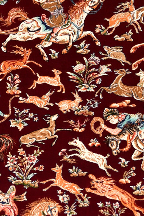 Isphahan Hunting Design 100% Silk Oriental Rug 3' x 5'