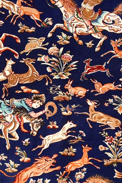 Isphahan Hunting design Silk Rug 3'10" x 5' 8"