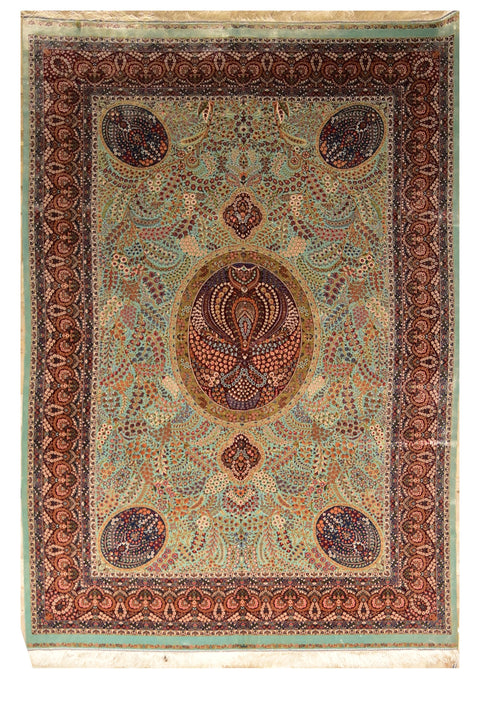 Tabriz 100% Silk Oriental Rug 6' 5" x 9' 7"