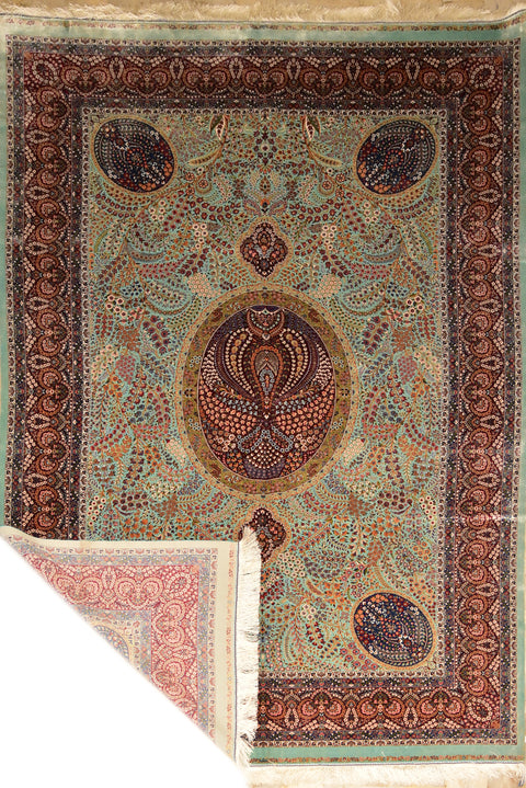 Tabriz 100% Silk Oriental Rug 6' 5" x 9' 7"