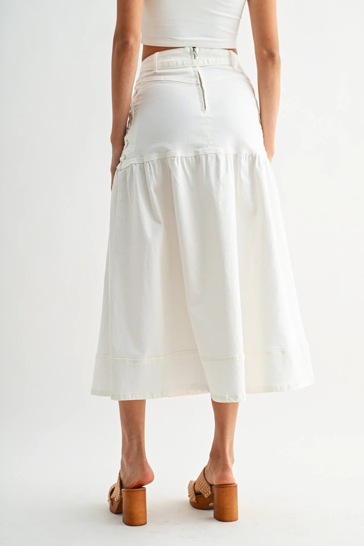 Denim Midi Skirt with Lace-Up Detail