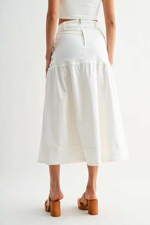Denim Midi Skirt with Lace-Up Detail