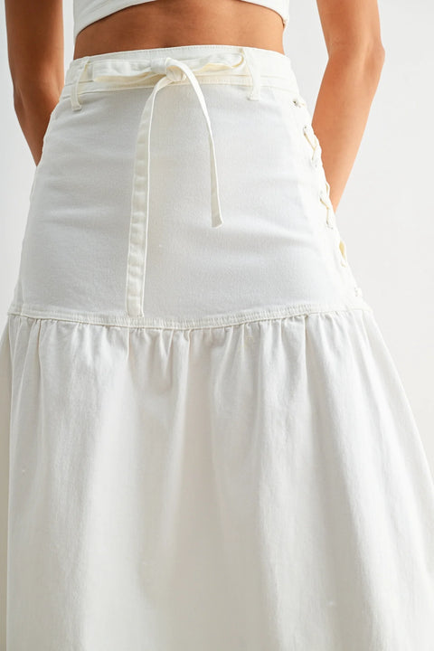 Denim Midi Skirt with Lace-Up Detail