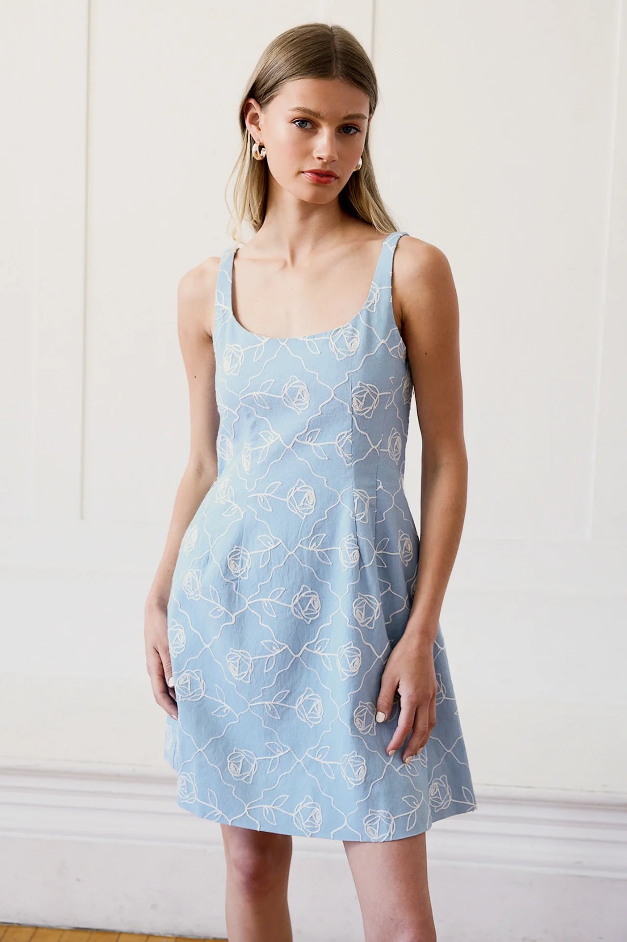 Denim Textured Floral Stitch Dress