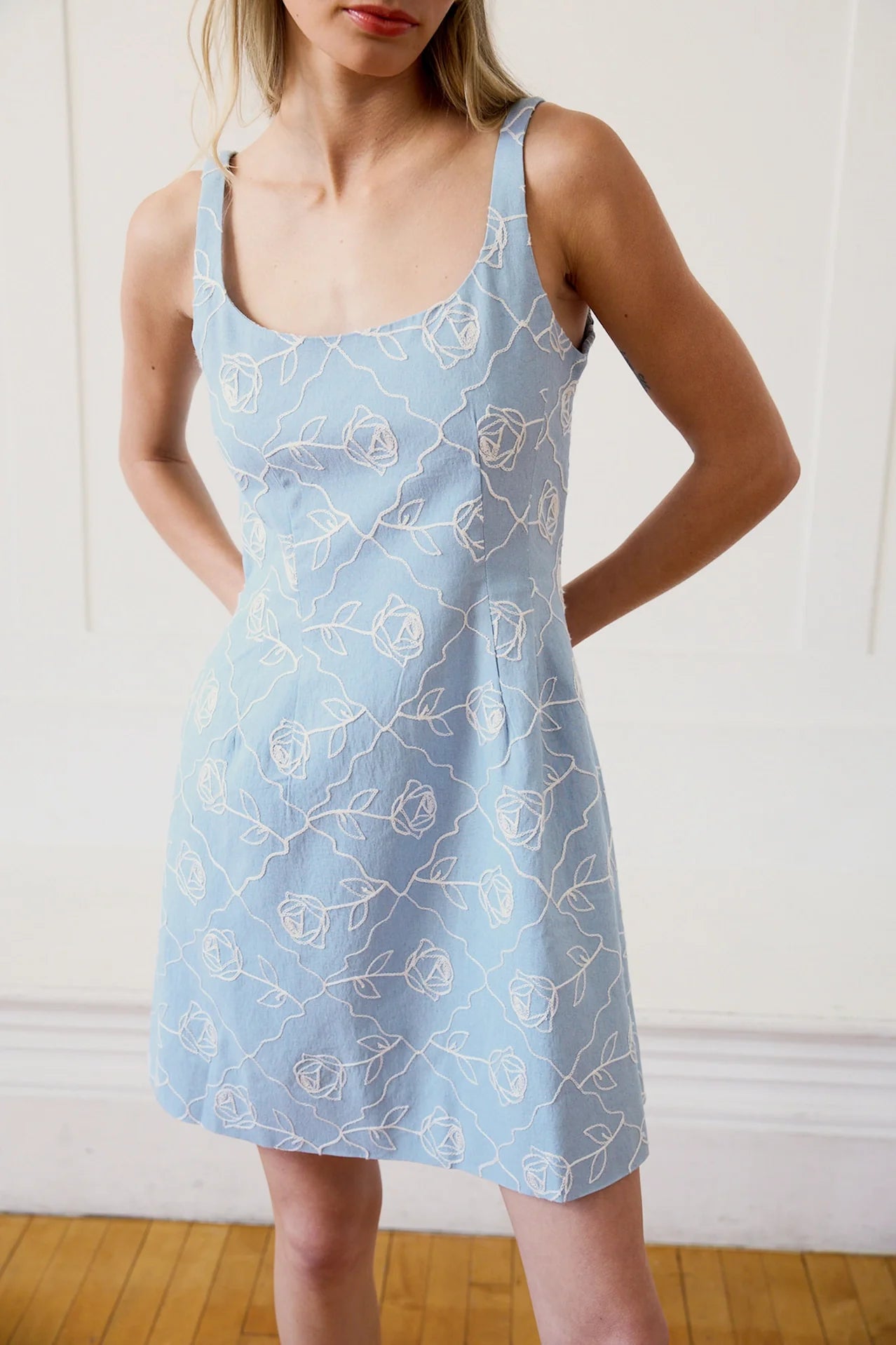 Denim Textured Floral Stitch Dress