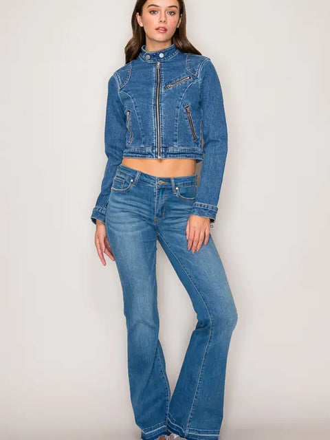 Denim Zip Pocket Biker Jacket