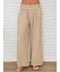 Diamond Lace Waistband Wide Leg Linen Pants - Earth Beige