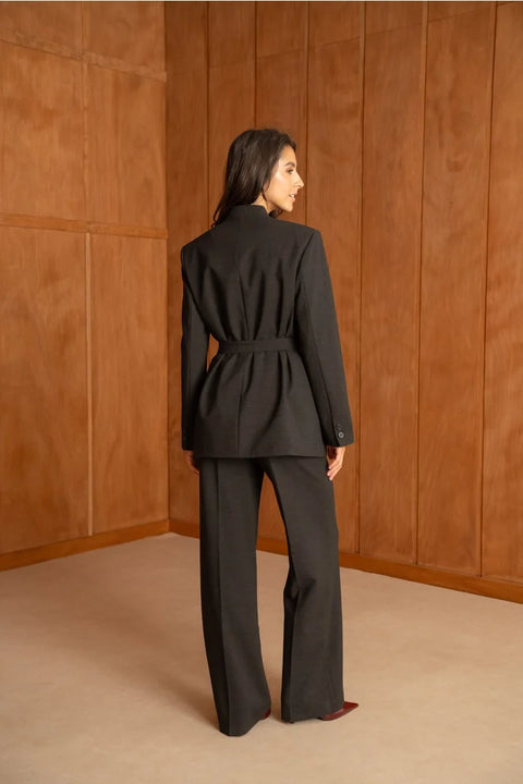 Diana Belted Double-Breasted Jacket with No Lapels
